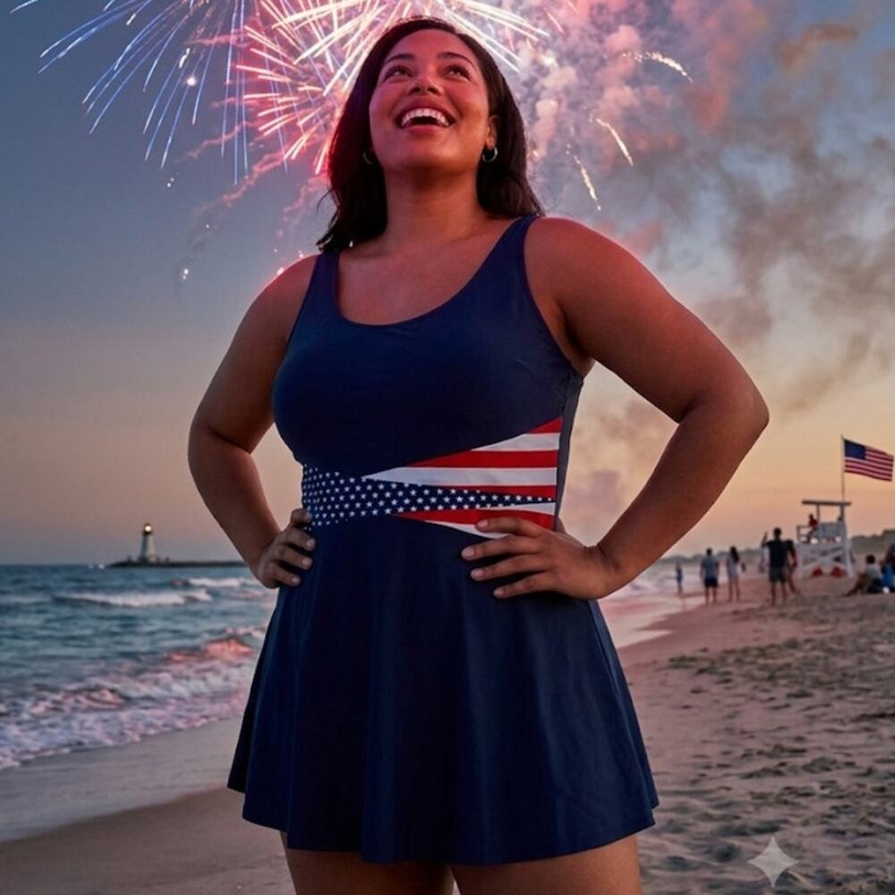 Blair Plus Size 24 Patriotic Swimsuit Stars And Strips Navy Blue 2X